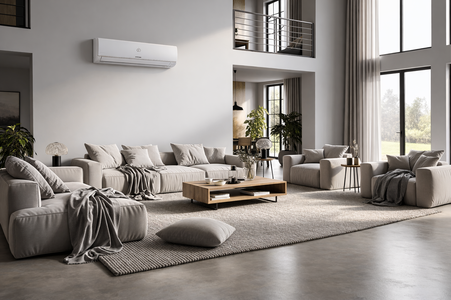 Wall-mounted air conditioning in a modern room