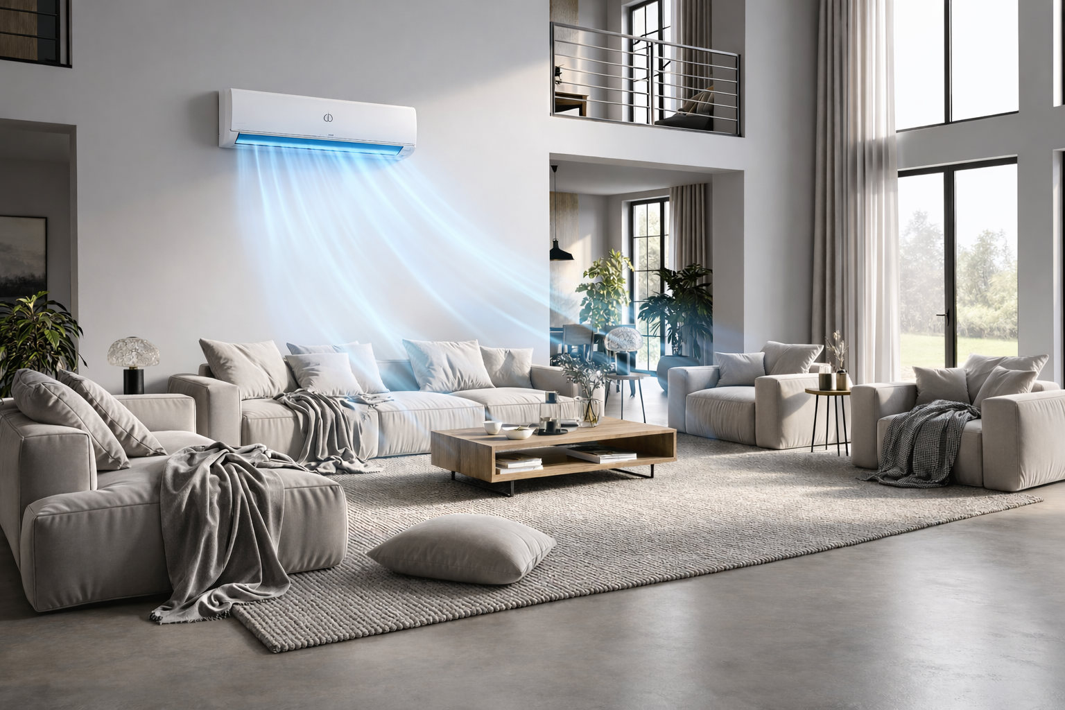 Wall-mounted air conditioning in a modern room