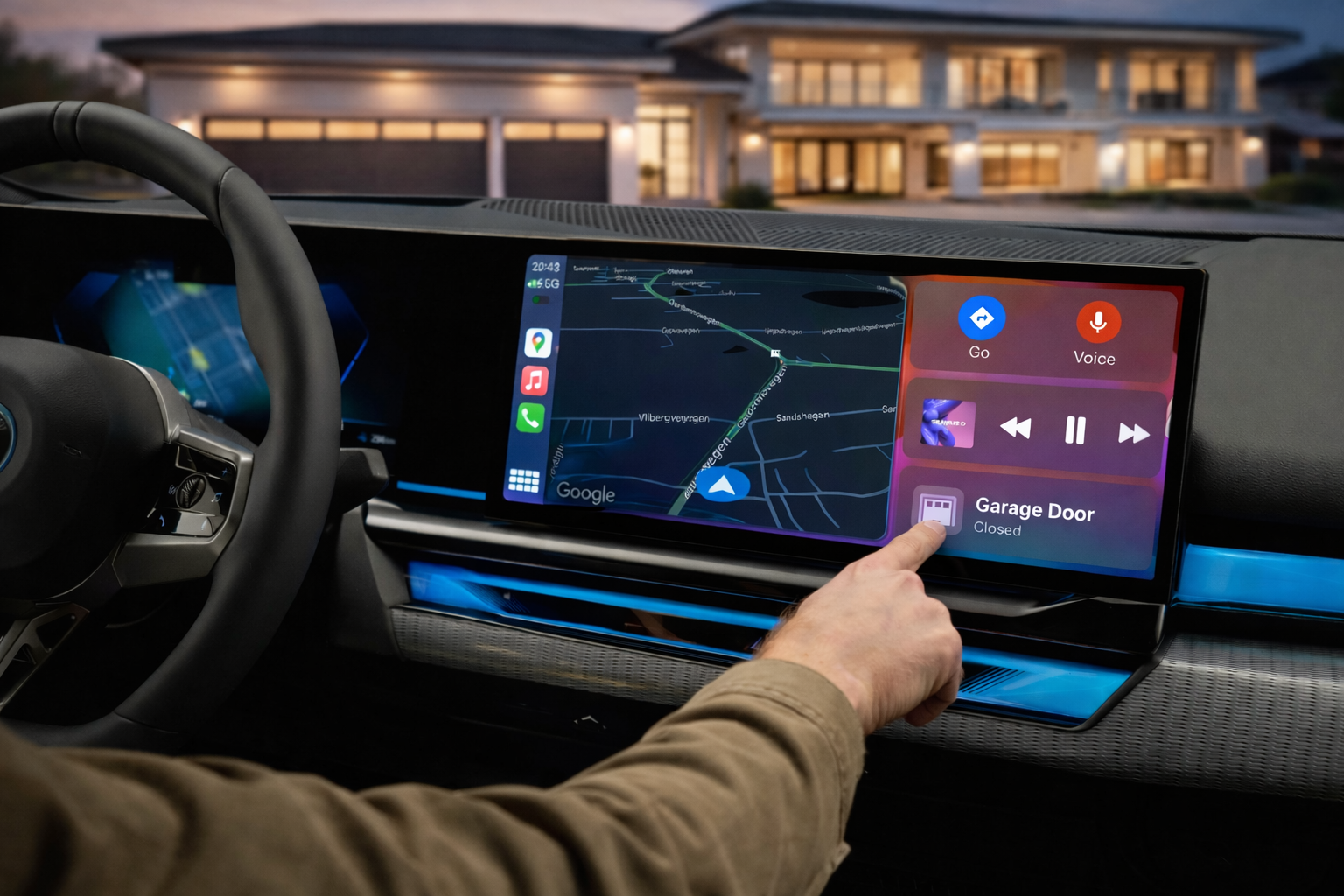 Modern house entrance with automated gate