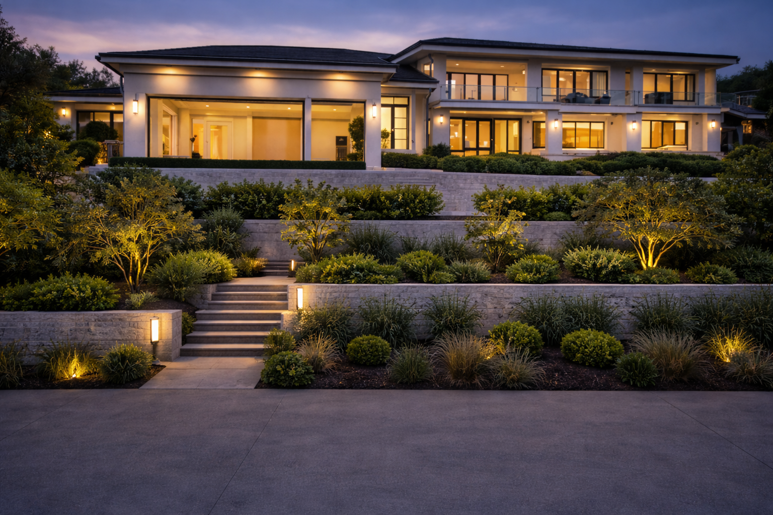Modern house entrance with automated gate