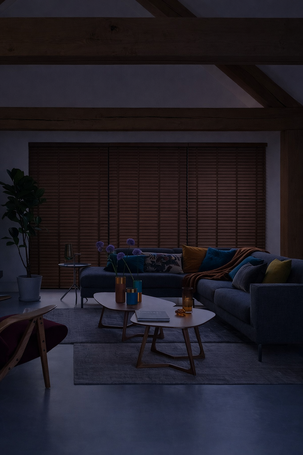 Automated wooden blinds closed